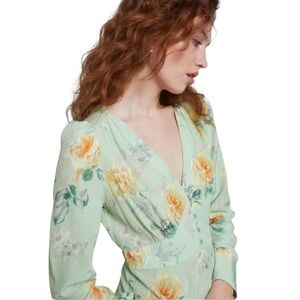 & Other Stories Button Detail Midi Floral Green Dress NWOT